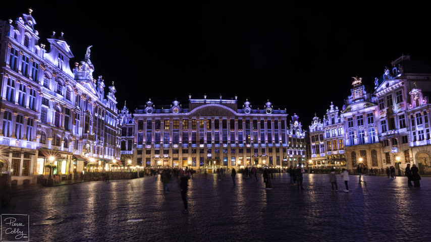 Panorama of the illuminated Grand-Place at night, Brussels